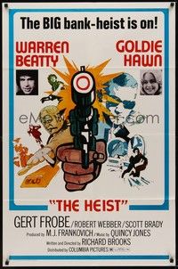 3c002 $ 1sh '71 Warren Beatty & Goldie Hawn, cool crime artwork, The Heist!