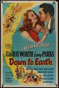 3c252 DOWN TO EARTH style B 1sh '46 sensational colorful artwork of sexiest Rita Hayworth!