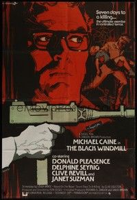 3c108 BLACK WINDMILL English 1sh '74 cool art of Michael Caine w/Uzi, Donald Pleasence, Don Siegel