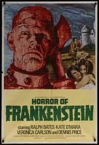 3c364 HORROR OF FRANKENSTEIN English 1sh '71 Hammer horror, close up art of monster with axe!