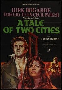 3c862 TALE OF TWO CITIES English 1sh '58 great artwork of Dirk Bogarde on his way to execution!