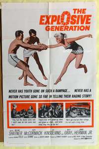 3c272 EXPLOSIVE GENERATION 1sh '61 William Shatner, never has youth gone on such a rampage!