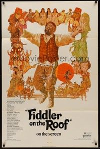 3c280 FIDDLER ON THE ROOF 1sh '72 cool artwork of Topol & cast by Ted CoConis!