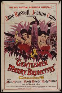 3c308 GENTLEMEN MARRY BRUNETTES 1sh '55 sexy Jane Russell & Jeanne Crain in the big, buxom musical