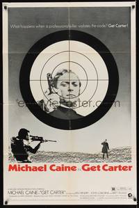 3c311 GET CARTER style B 1sh '71 great image of Michael Caine holding gun in assassin's scope!