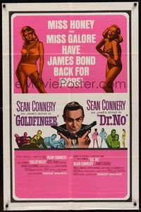 3c324 GOLDFINGER/DR. NO 1sh '66 Sean Connery as James Bond, plus sexy Miss Honey & Miss Galore!