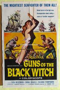 3c335 GUNS OF THE BLACK WITCH 1sh '61 super sexy art, unconquerable barbarians of the sea!
