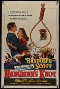 3c340 HANGMAN'S KNOT 1sh '52 cool image of Randolph Scott by noose, Donna Reed