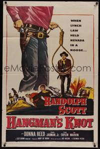 3c341 HANGMAN'S KNOT 1sh R61 cool image of Randolph Scott by noose, Donna Reed!
