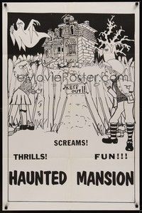 3c345 WHO KILLED DOC ROBBIN 1sh R73 art of children hiding from scary house, Haunted Mansion!
