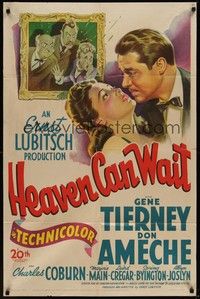 3c346 HEAVEN CAN WAIT 1sh '43 stone litho of Gene Tierney & Ameche, directed by Ernst Lubitsch