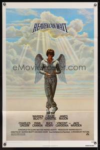 3c347 HEAVEN CAN WAIT 1sh '78 art of angel Warren Beatty wearing sweats, football!