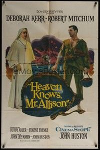 3c348 HEAVEN KNOWS MR. ALLISON 1sh '57 Robert Mitchum in uniform w/ nun Deborah Kerr!