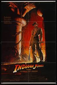 3c383 INDIANA JONES & THE TEMPLE OF DOOM 1sh '84 full-length art of Harrison Ford by Bruce Wolfe!