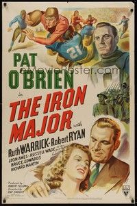 3c387 IRON MAJOR style A signed 1sh '43 by Russell Wade, stone litho art of O'Brien plays football!