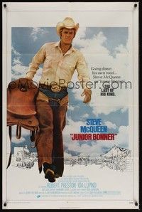 3c401 JUNIOR BONNER 1sh '72 full-length rodeo cowboy Steve McQueen carrying saddle!