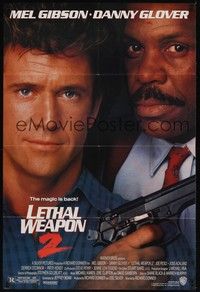 3c434 LETHAL WEAPON 2 1sh '89 great close-up image of cops Mel Gibson & Danny Glover!
