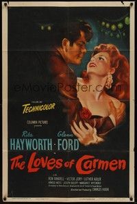 3c453 LOVES OF CARMEN 1sh '48 wonderful romantic close up art of Rita Hayworth & Glenn Ford!