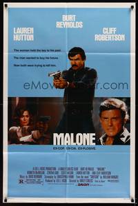 3c471 MALONE 1sh '87 Burt Reynolds is ex-cop, ex-CIA, ex-plosive, Lauren Hutton, Cliff Robertson!