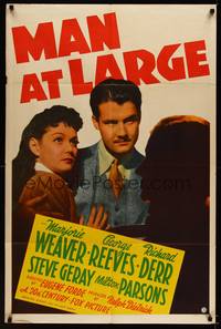 3c475 MAN AT LARGE 1sh '41 FBI agent George Reeves gets Marjorie Weaver & stops German spies!