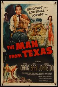 3c480 MAN FROM TEXAS style A 1sh '48 great art of James Craig pointing two guns!