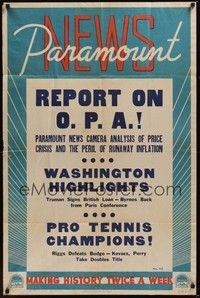 3c654 PARAMOUNT NEWS NO. 93 1sh '45 Paramount News No. 93, report on O.P.A., pro tennis champs!