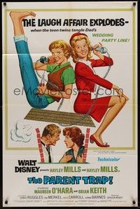 3c658 PARENT TRAP 1sh R68 Disney, art of twin Hayley Mills, Maureen O'Hara, Brian Keith!