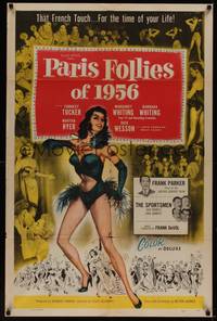 3c660 PARIS FOLLIES OF 1956 1sh '56 great artwork of super sexy French showgirl!