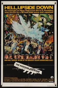 3c683 POSEIDON ADVENTURE 1sh '72 art of Gene Hackman & Stella Stevens escaping by Mort Kunstler!