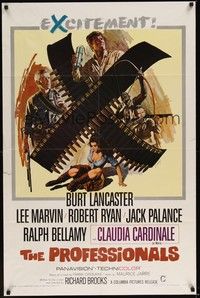3c695 PROFESSIONALS 1sh '66 art of Burt Lancaster, Lee Marvin & sexy Claudia Cardinale!
