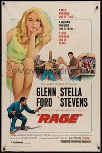 3c704 RAGE 1sh '66 running man Glenn Ford is out of time, super close up sexy Stella Stevens!