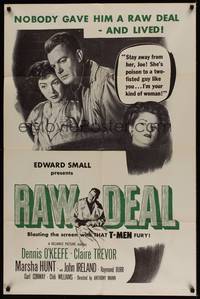 3c713 RAW DEAL military 1sh R50s art of Dennis O'Keefe & sexy bad girl Claire Trevor!