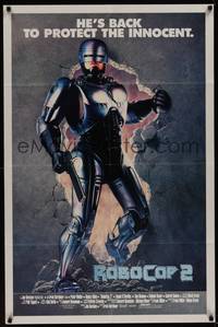 3c731 ROBOCOP 2 int'l 1sh '90 cyborg policeman Peter Weller busts through wall, scii-fi sequel!