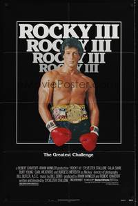 3c736 ROCKY III 1sh '82 great image of boxer & director Sylvester Stallone w/gloves & belt!