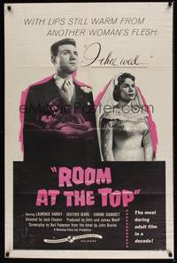 3c738 ROOM AT THE TOP 1sh '59 Laurence Harvey loves Heather Sears AND Simone Signoret!