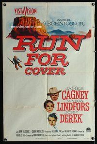 3c742 RUN FOR COVER 1sh '55 Lindfors between James Cagney & John Derek, Nicholas Ray