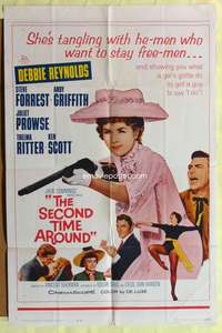3c761 SECOND TIME AROUND 1sh '61 Debbie Reynolds w/gun, tangling with he-men who want to stay free
