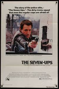 3c774 SEVEN-UPS 1sh '74 close up of elite policeman Roy Scheider pointing gun!