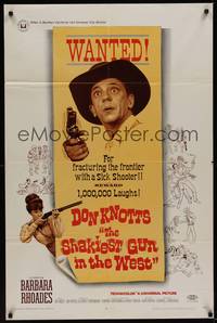 3c777 SHAKIEST GUN IN THE WEST 1sh '68 Barbara Rhoades with rifle, Don Knotts on wanted poster!