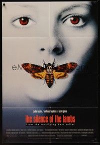 3c785 SILENCE OF THE LAMBS style D DS 1sh '90 great image of Jodie Foster with moth over mouth!