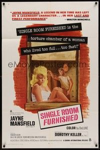 3c791 SINGLE ROOM FURNISHED 1sh '68 sexy Jayne Mansfield in her last and finest performance!
