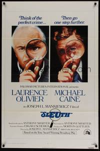 3c801 SLEUTH int'l 1sh '72 close-ups of Laurence Olivier & Michael Caine with magnifying glasses!