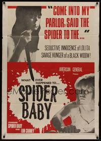 3c810 SPIDER BABY 1sh '68 Lon Chaney Jr., Carol Ohmart, savage hunger of a black widow!!