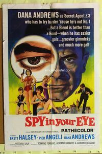 3c814 SPY IN YOUR EYE 1sh '66 Dana Andrews has sexier gals and groovier gimmicks, cool art!