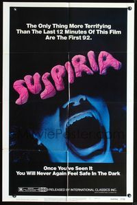 3c848 SUSPIRIA 1sh '77 classic Dario Argento horror, cool close up screaming mouth image!