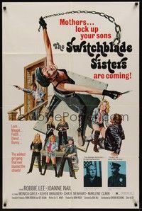 3c854 SWITCHBLADE SISTERS 1sh '75 Jack Hill, fantastic Solie art of sexy bad girl gang with guns!