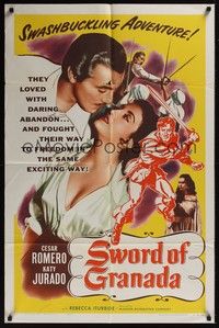 3c856 SWORD OF GRANADA 1sh '56 Cesar Romero, sexy Katy Jurado, furious adventure!