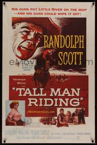3c863 TALL MAN RIDING 1sh '55 cowboy Randolph Scott & sexy Dorothy Malone!
