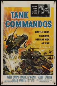 3c865 TANK COMMANDOS 1sh '59 AIP, really cool WWII artwork of tanks in battle!