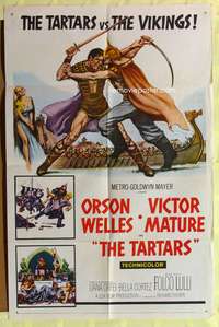3c866 TARTARS 1sh '61 great artwork of Victor Mature battling Orson Welles!